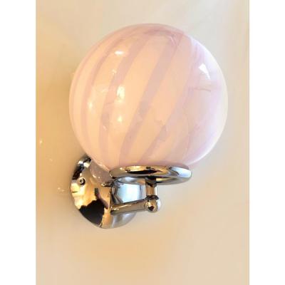 Contemporary Pink Swirl Rods Murano Glass Wall Sconce Set of Two