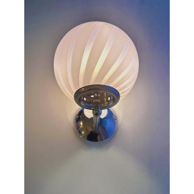 Contemporary Pink Swirl Rods Murano Glass Wall Sconce Set of Two