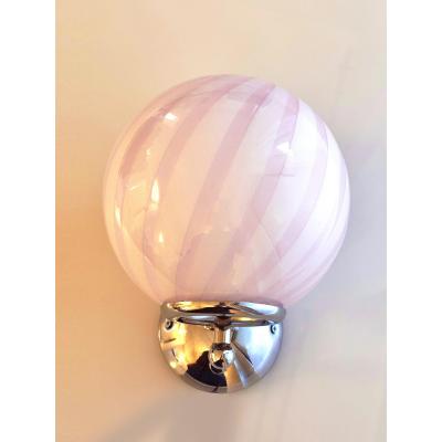 Contemporary Pink Swirl Rods Murano Glass Wall Sconce Set of Two