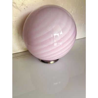 Contemporary Pink Swirl and Milky White Sphere Murano Glass Table Lamp
