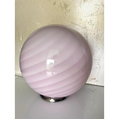 Contemporary Pink Swirl and Milky White Sphere Murano Glass Table Lamp