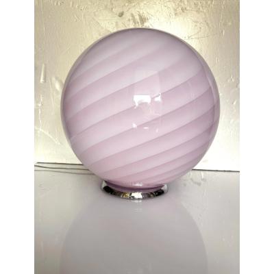 Contemporary Pink Swirl and Milky White Sphere Murano Glass Table Lamp