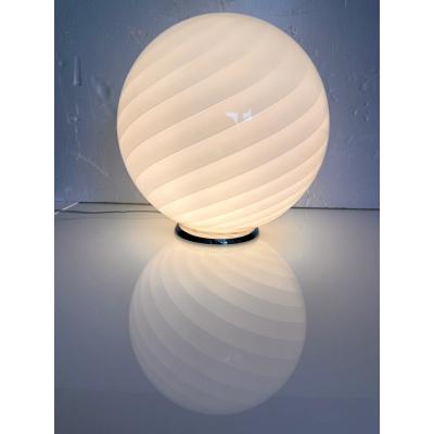 Contemporary Pink Swirl and Milky White Sphere Murano Glass Table Lamp