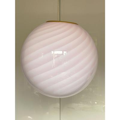 Contemporary Pink Swirl and Milky White Sphere Pendant in Murano Glass