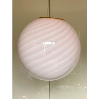 Contemporary Pink Swirl and Milky White Sphere Pendant in Murano Glass