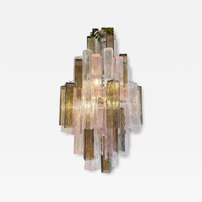 Contemporary Pink and Fum Squared Bark Murano Glass Chandelier