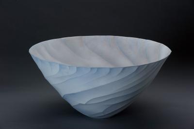 Contemporary Porcelain Bowl Vessel by Ceramic Artist Paula Murray Light Blue