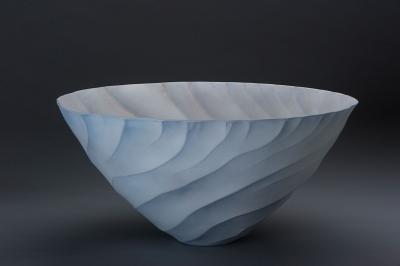 Contemporary Porcelain Bowl Vessel by Ceramic Artist Paula Murray Light Blue