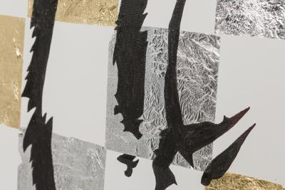 Contemporary Precious Metal Leaf And Acrylic Painting Of A Tiger On Canvas