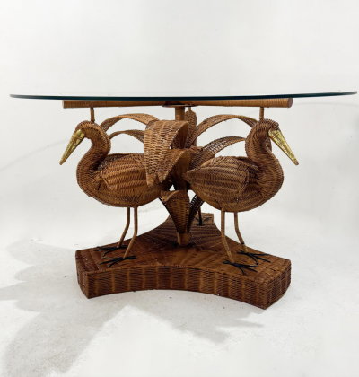 Contemporary Rattan and Glass Bird Dining Table France