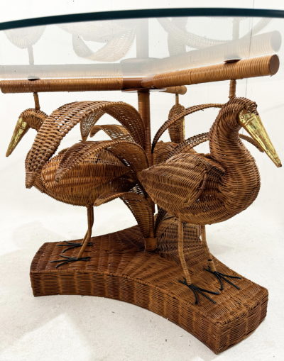 Contemporary Rattan and Glass Bird Dining Table France