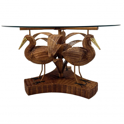 Contemporary Rattan and Glass Bird Dining Table France