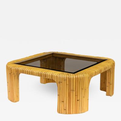 Contemporary Rattan and Smoked Glass Coffee Table