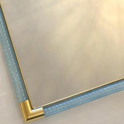 Contemporary Rectangular Light Blue Mirror Torchon Torciglione Murano Glass