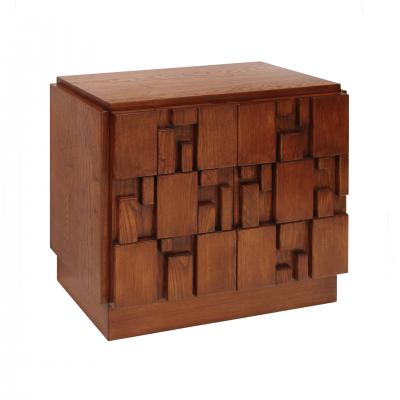 Contemporary Rectangular Patern Brutalist Solid Wood Pair Of Italian Sideboards