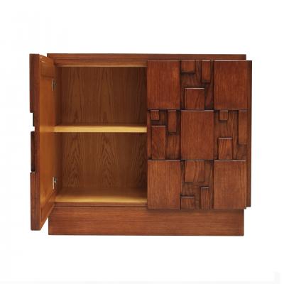 Contemporary Rectangular Patern Brutalist Solid Wood Pair Of Italian Sideboards