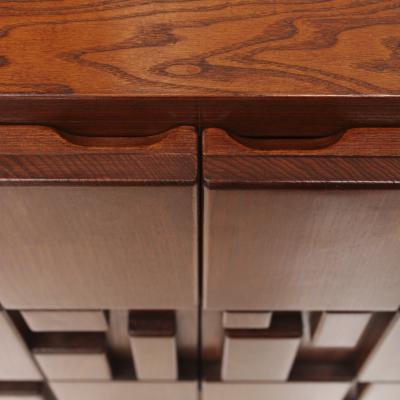 Contemporary Rectangular Patern Brutalist Solid Wood Pair Of Italian Sideboards