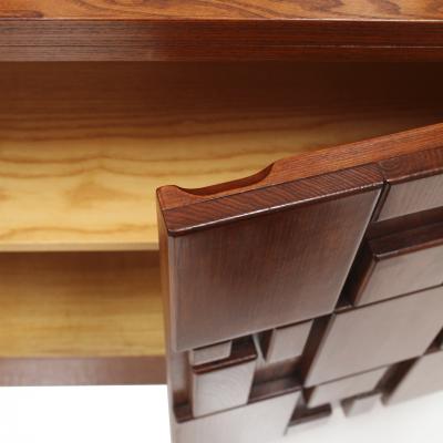 Contemporary Rectangular Patern Brutalist Solid Wood Pair Of Italian Sideboards