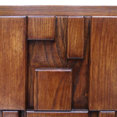 Contemporary Rectangular Patern Brutalist Solid Wood Pair Of Italian Sideboards