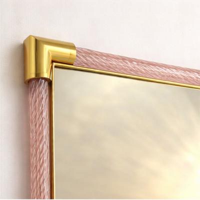 Contemporary Rectangular Pink and Gold Mirror With Torchon Murano Glass