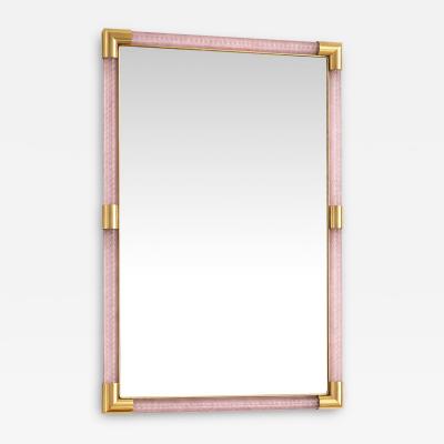 Contemporary Rectangular Pink and Gold Mirror With Torchon Murano Glass