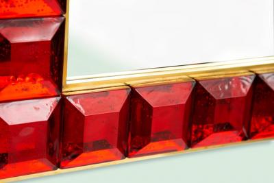 Contemporary Red Diamond Murano Glass Mirror In Stock