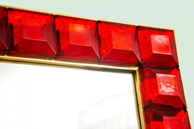 Contemporary Red Diamond Murano Glass Mirror In Stock