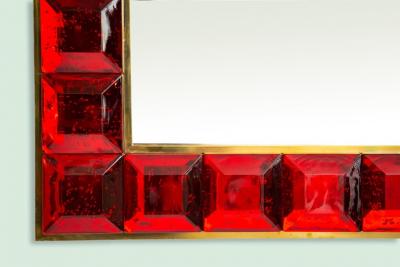 Contemporary Red Diamond Murano Glass Mirror In Stock