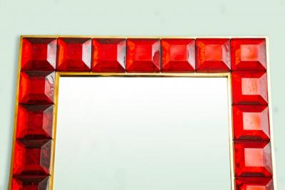 Contemporary Red Diamond Murano Glass Mirror In Stock