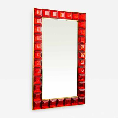 Contemporary Red Diamond Murano Glass Mirror In Stock