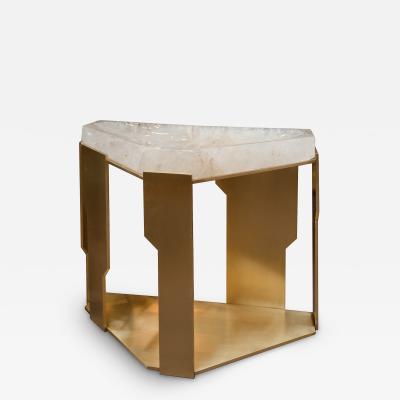 Contemporary Rock Crystal and Brass Table with Geometric Base