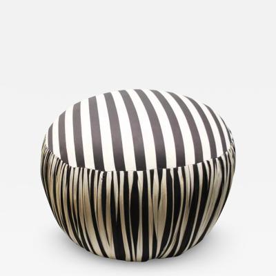 Contemporary Round Black And White Pouf Ottoman