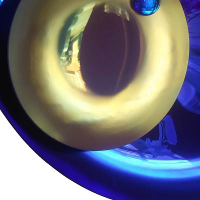 Contemporary Round Concave Mirror in Blue and Yellow Glass made in France