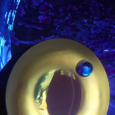 Contemporary Round Concave Mirror in Blue and Yellow Glass made in France