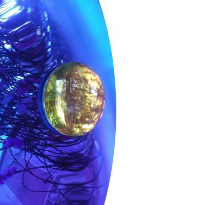 Contemporary Round Concave Mirror in Blue and Yellow Glass made in France