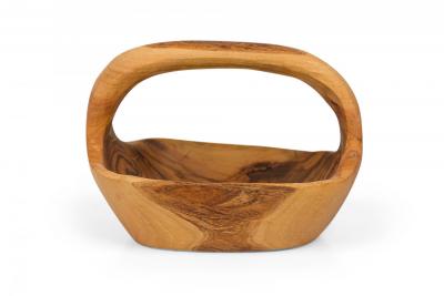 Contemporary Rustic Modern Organic Form Small Olive Wood Basket