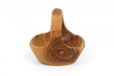 Contemporary Rustic Modern Organic Form Small Olive Wood Basket