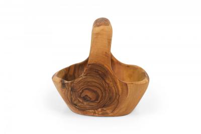 Contemporary Rustic Modern Organic Form Small Olive Wood Basket