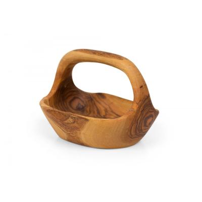 Contemporary Rustic Modern Organic Form Small Olive Wood Basket