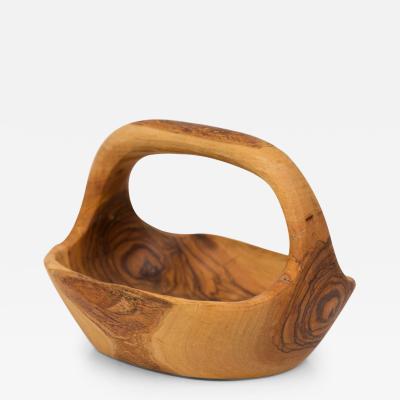 Contemporary Rustic Modern Organic Form Small Olive Wood Basket