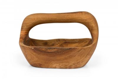 Contemporary Rustic Modern Organic Form Small Olive Wood Basket