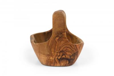 Contemporary Rustic Modern Organic Form Small Olive Wood Basket