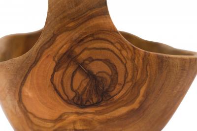 Contemporary Rustic Modern Organic Form Small Olive Wood Basket