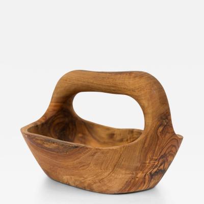 Contemporary Rustic Modern Organic Form Small Olive Wood Basket