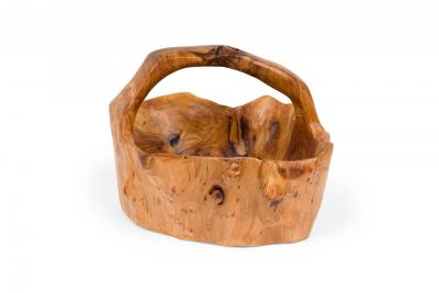 Contemporary Rustic Organically Shaped Olive Wood Basket