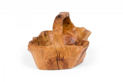 Contemporary Rustic Organically Shaped Olive Wood Basket