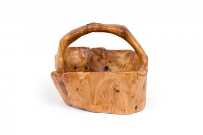 Contemporary Rustic Organically Shaped Olive Wood Basket
