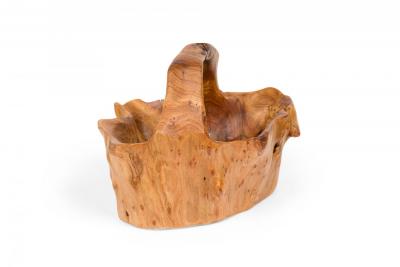 Contemporary Rustic Organically Shaped Olive Wood Basket