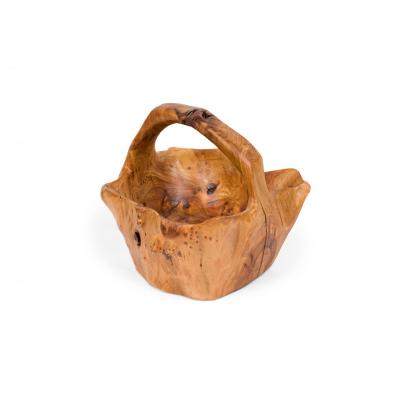 Contemporary Rustic Organically Shaped Olive Wood Basket