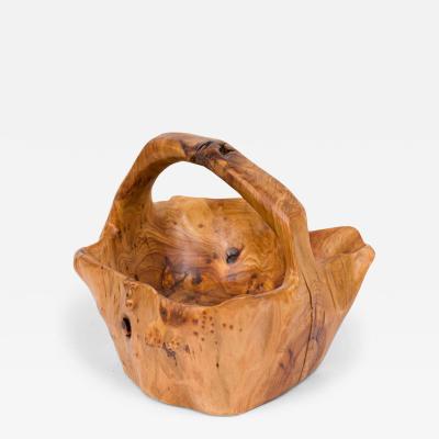 Contemporary Rustic Organically Shaped Olive Wood Basket